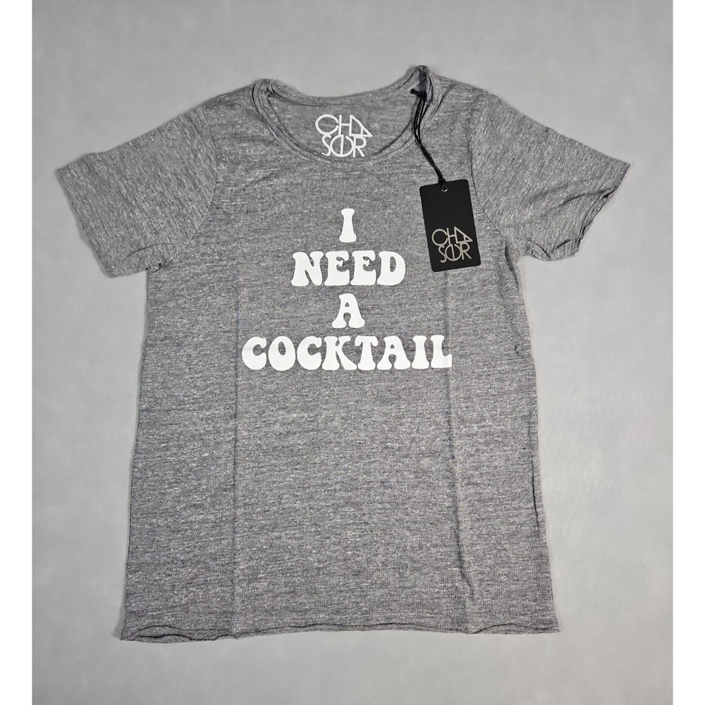 Chaser Womens Gray I Need A Cocktail Graphic Tee Size XS NWT